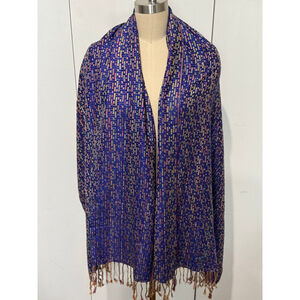 Women's Unbranded vibrant Blue Multicolor Woven fringe Scarf wrap shawl